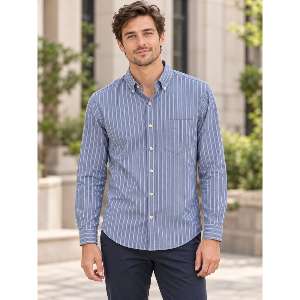 J.Crew Button Down Shirt Mens Small Blue Striped Cotton Acedemia Preppy Coastal